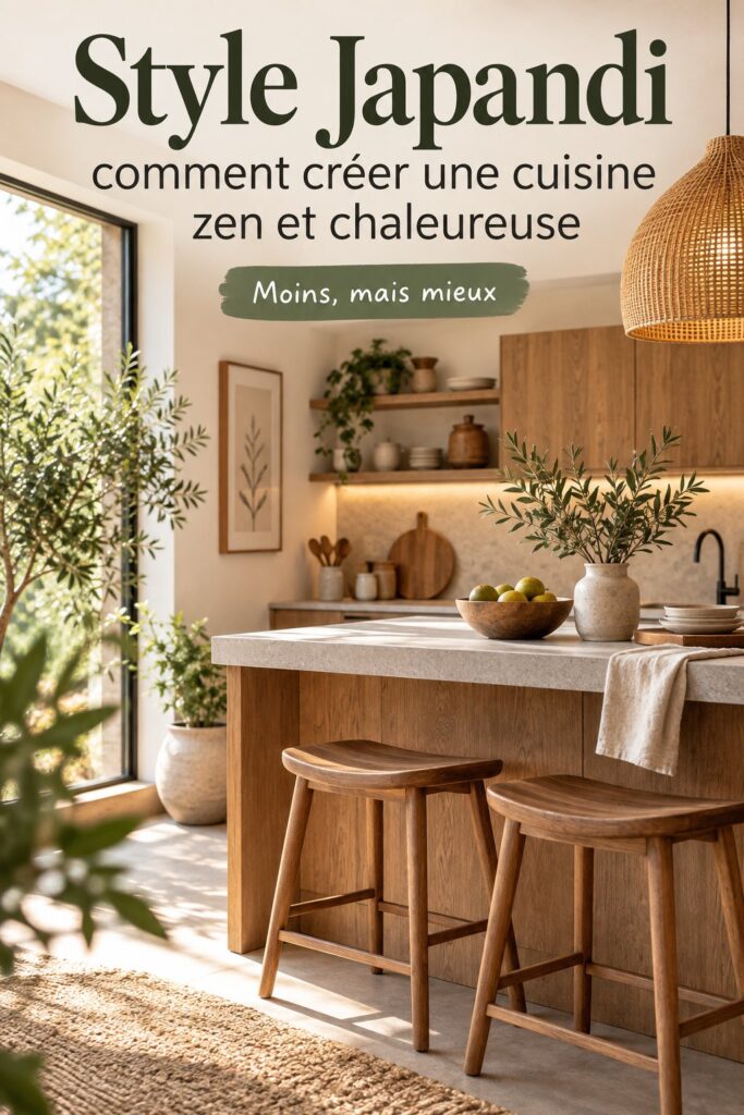 Cuisine au style Japandi avec une ambiance zen et chaleureuse