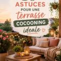 Terrasse cocooning aménagée avec des coussins et des plantes