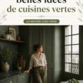 Cuisine moderne élégante avec des touches de vert et de bois.