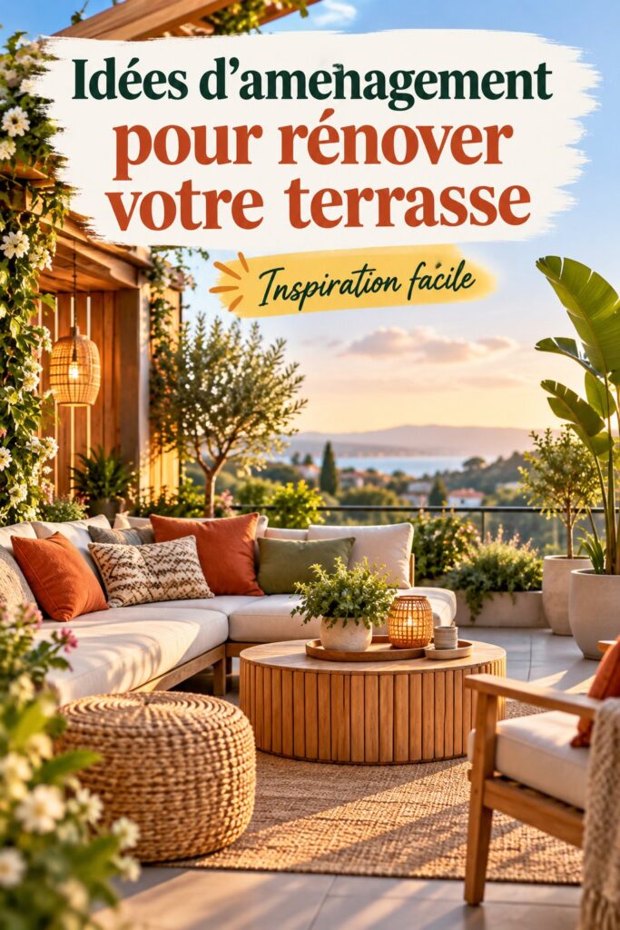 Terrasse aménagée avec des meubles confortables et des plantes décoratives