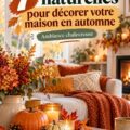 Décoration intérieure d'automne avec des éléments naturels comme des couronnes et des feuilles colorées.