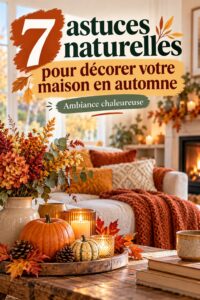 Décoration intérieure d'automne avec des éléments naturels comme des couronnes et des feuilles colorées.