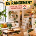 Petit appartement moderne avec rangement vertical et mobilier multifonctionnel.