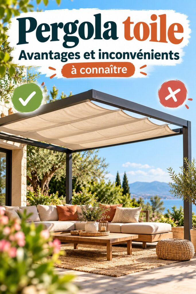 Pergola toile élégante dans un jardin accueillant, créant un espace de détente.