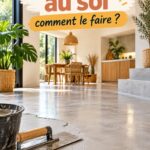 Sol en béton ciré dans un intérieur moderne, chaleureux et convivial