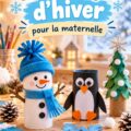 Enfants en train de réaliser des bricolages d'hiver colorés à la maison