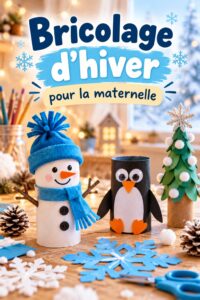 Enfants en train de réaliser des bricolages d'hiver colorés à la maison