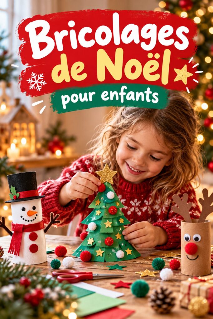 Un enfant créant un bricolage de Noël amusant avec des décorations colorées.
