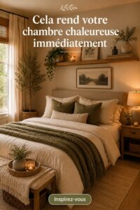 Chambre chaleureuse avec décor cosy et textures variées