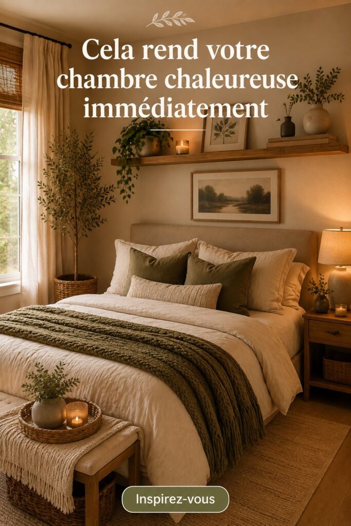 Chambre chaleureuse avec décor cosy et textures variées