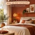 Chambre parentale avec un mur terracotta chaleureux mettant en valeur une décoration cozy