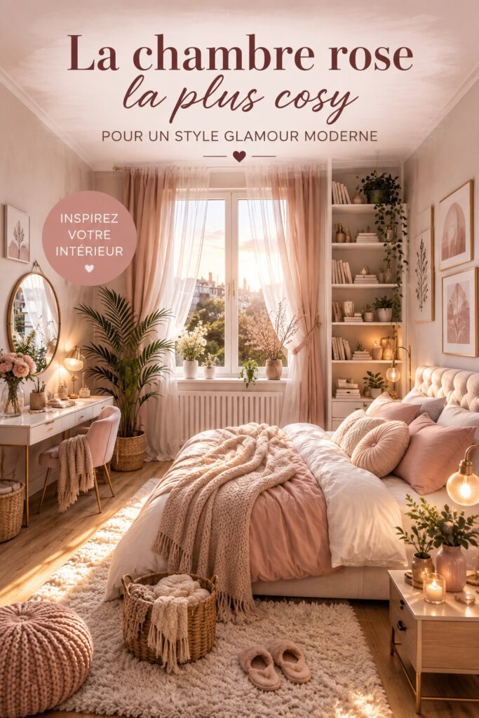 Chambre rose cosy avec un décor glamour