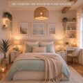 Chambre cosy décorée dans un style côtier avec des touches de bleu et de bois naturel