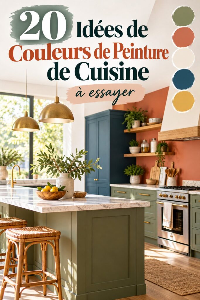 Cuisine peinte en couleurs tendance de 2026, modernisant l'espace avec des nuances chaleureuses.