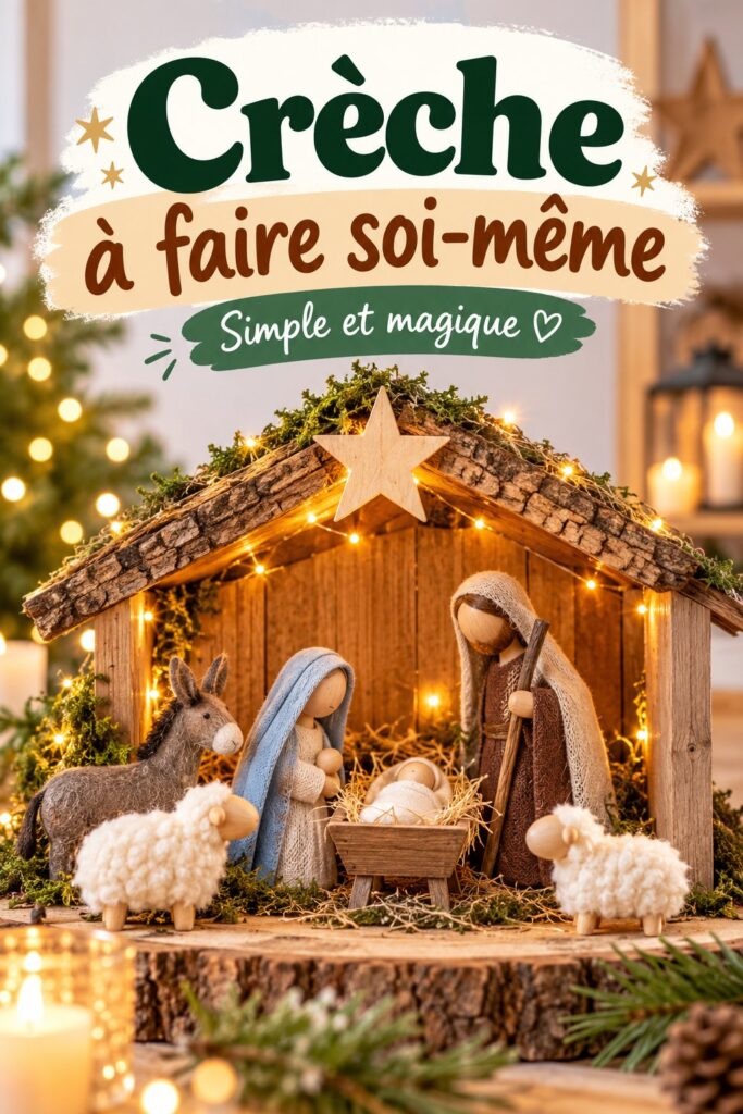 Image d'une crèche DIY chaleureuse réalisée avec des matériaux recyclés.