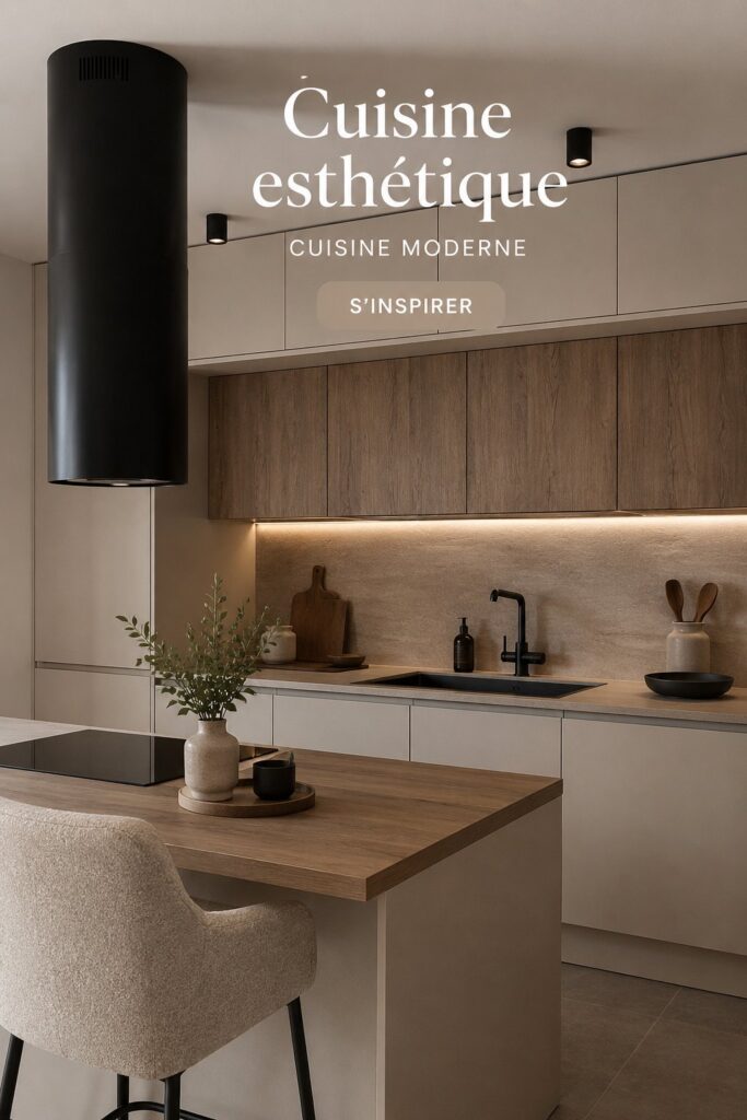 Cuisine moderne et esthétique avec un design chaud et accueillant.