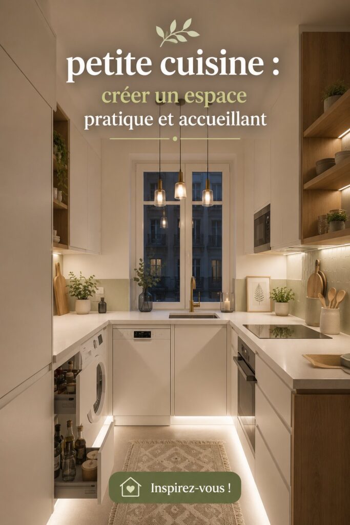 Petit espace cuisine chaleureuse avec meubles optimisés