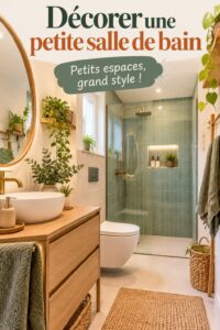 Petite salle de bain décorée avec des couleurs claires et des accessoires modernes