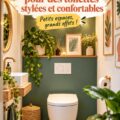 Des toilettes modernes et stylées avec une décoration chaleureuse et accueillante.