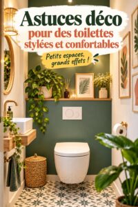 Des toilettes modernes et stylées avec une décoration chaleureuse et accueillante.