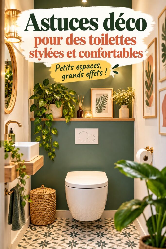 Des toilettes modernes et stylées avec une décoration chaleureuse et accueillante.