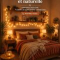 Chambre boho chaleureuse avec des plantes et des lumières féeriques