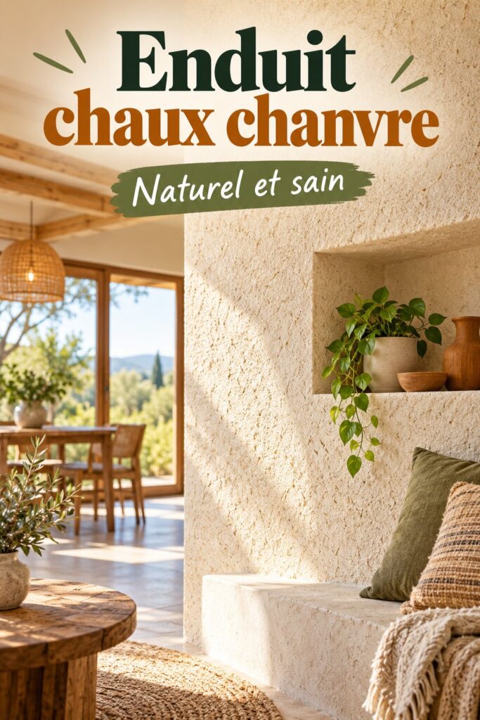 Enduit chaux-chanvre appliqué sur un mur intérieur chaleureux et naturel