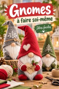 Gnomes DIY colorés sur une étagère, apportant une touche décorative à un intérieur chaleureux