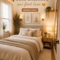 Chambre élégante avec des couleurs douces et un mobilier moderne, créant une ambiance luxueuse.