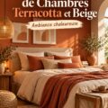 chambre décorée avec des nuances terracotta et beige, créant une atmosphère chaleureuse