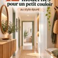 Un couloir moderne et épuré avec des touches de décoration chic.