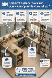Cuisine bien organisée avec des rangements pratiques