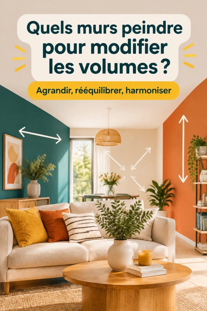 Chambre moderne avec des murs peints aux couleurs qui modifient la perception de l'espace.