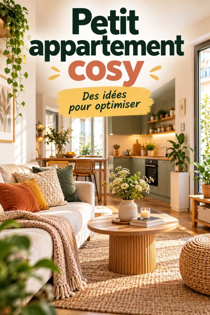 Petit appartement décoré de manière cosy et chaleureuse avec des couleurs douces et des textiles confortables.