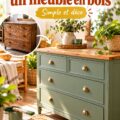 Un meuble en bois retapé avec une finition élégante, prêt à être exposé dans un salon.