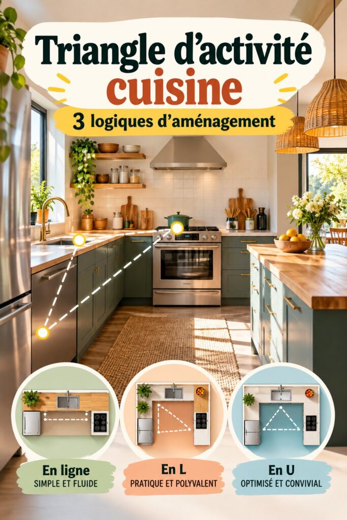 Aménagement moderne d'une cuisine avec triangle d'activité bien accentué